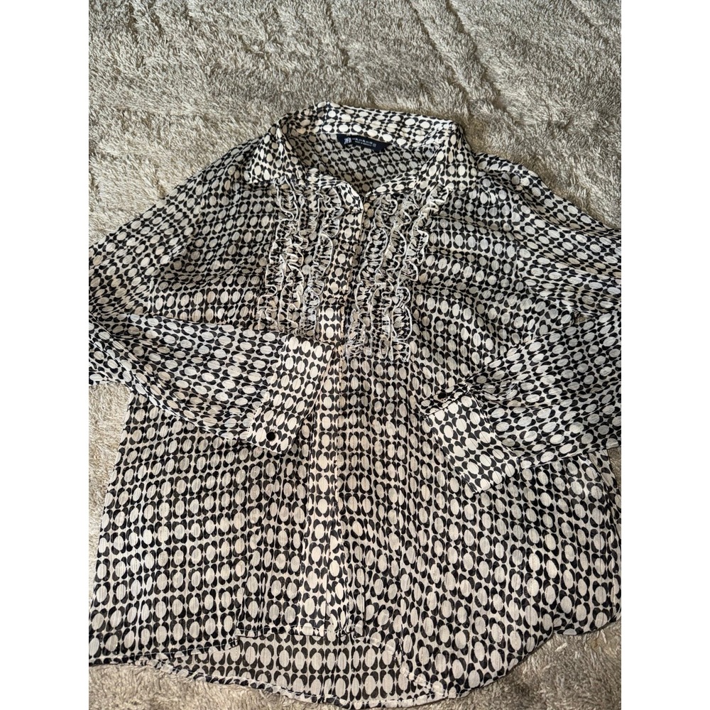 Zara Button Front Pleated Ruffled Blouse